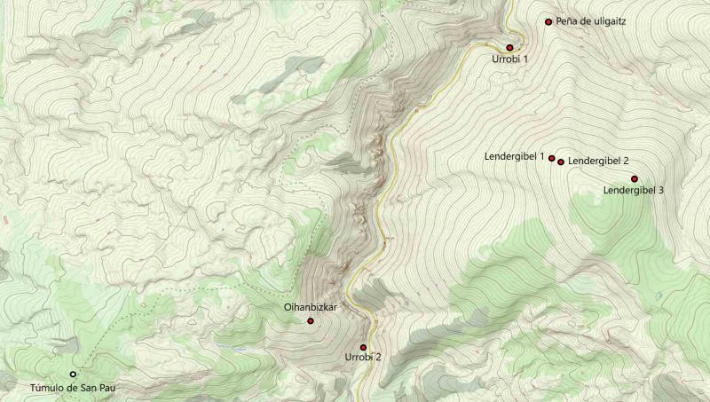 Dolmen de Lendergibel en el mapa (SITNA)