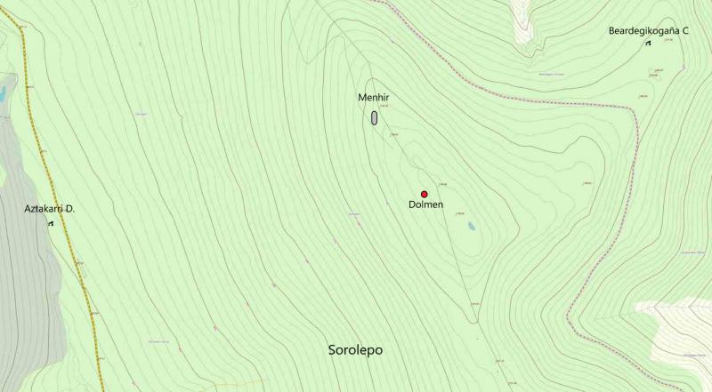 Localización sobre el mapa del dolmen Sorolepo (SITNA)