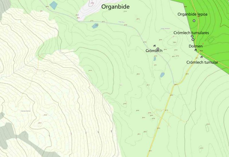 Mapa de Organbide lepoa con el crÃ³mlech al norte (SITNA)